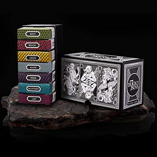 7 Deadly Sins Playing Cards - Seven Premium Themed Decks - Dante's Inferno, The Divine Comedy - Unique, Hand-Illustrated, 300Gsm Black Core Stock, Poker Size, Standard Index - Party Games & Cardistry #TOP3