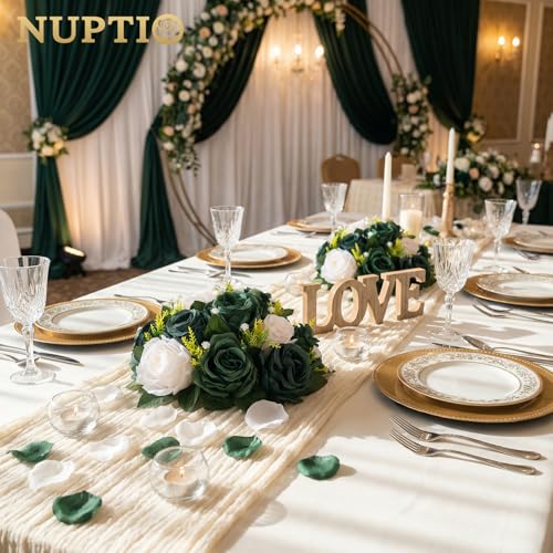 Image of NUPTIO Green Flower Ball Centerpieces: Artificial Rose for Table, 9.4 Inch