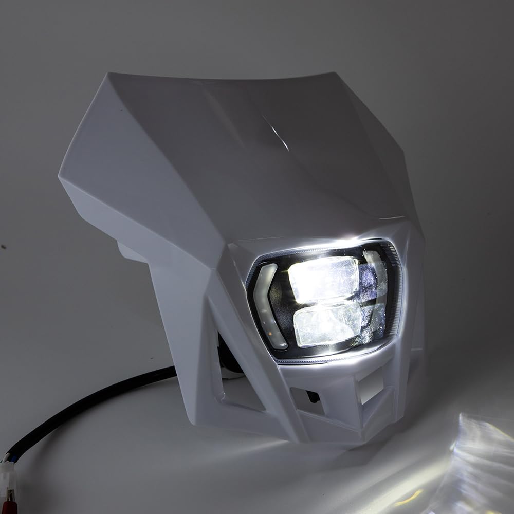 Faro anteriore universale a LED per moto con mascherina per KLX WR YZ XR CRF 150 230 250 450(Bianco)