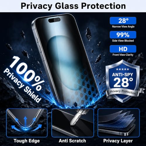 Image of Privacy Tempered Glass for iPhone 15 Plus and 16 Plus (6.7 Inch) | Anti-Spy Peeping Screen Protector | 9H Hardness | Edge-to-Edge Case Friendly Fit | Bubble-Free HD True Touch
