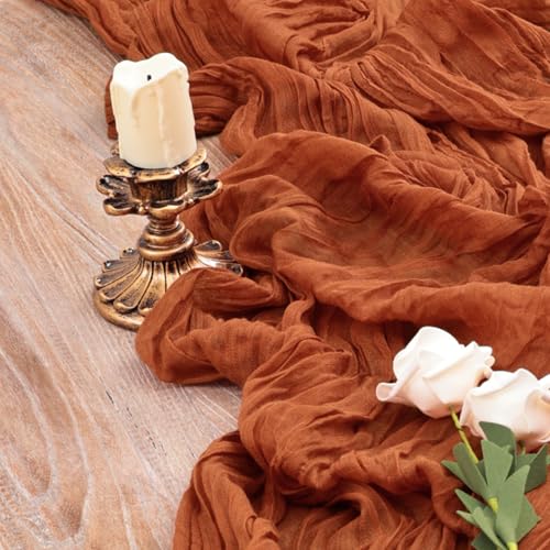 MLMC Fall Table Runner Thanksgiving Terracotta Cheesecloth Table Runner 10ft Gauze Rustic Burnt Orange Cheese Cloth Table Runner 35x120 Inches for Fall Thanksgiving Events Decor - Image 3