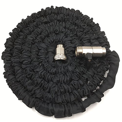 Durark 25-Feet Expandable Hose with Brass Fittings and Shut-off Valve, Black