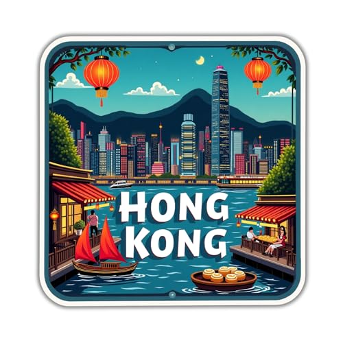 Image of Naxon Hong Kong Country Theme Souvenir Wooden Refrigerator Stylish Fridge Magnet - Fridge Decoration Magnet for Kitchen & Home Decor | Perfect Souvenir Gift | Size 3x3 Inches | Pack of 1