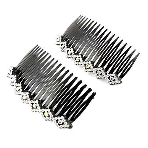 uxcell Women Lady Plastic Rhinestone Hair Comb Clip Slide Hairclip Silver Tone 2pcs