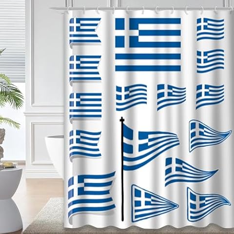 GALMAXS7 Shower Curtain White Shower Curtains for Bathroom Greek Flag Triangle Line Symbol Banner Business Certificate Colors Country Shower Curtain Set with 12 Plastic Hooks 72 X 72 Inch Cover