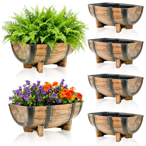 Whiskey Barrel Planter,Set of 6 Half Barrel Planters for Outdoor