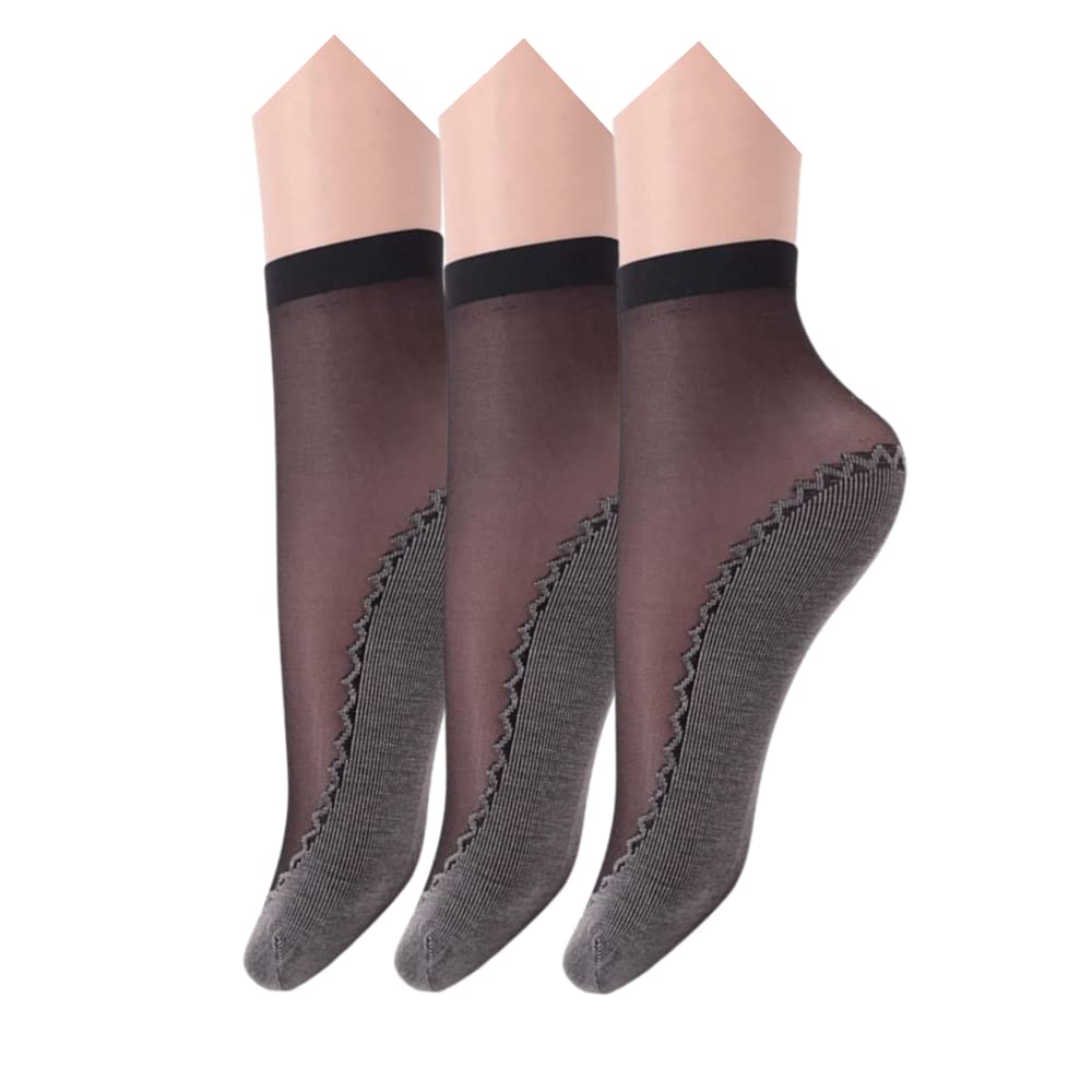 transparent fashion Socks Silky Anti-Slip Cotton Sole Sheer Ankle High Tights Hosiery Socks for Women and Girls (Set of 3Pair)-image-17