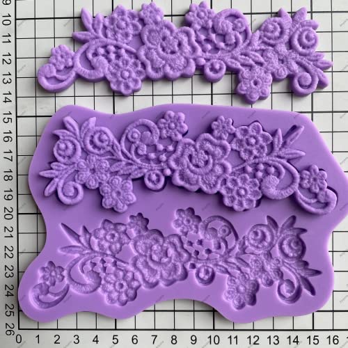 Anyana Flower Sugar Edible Vine Royal Lace Wedding Cake Silicone Embossing Mould Fondant Impression Mat Decorating Medallion Mold Gum Paste Cupcake Topper Icing Candy Imprint Sugarcraft Mould Set Of 3 #TOP2