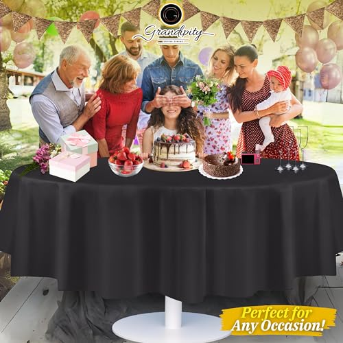 Image of Grandipity Plastic Table Cloth Disposable 12 Pack 84 inch Round Dark Grey | Plastic table covers, durable disposable tablecloths, fade and tear-resistent table cover for party, event