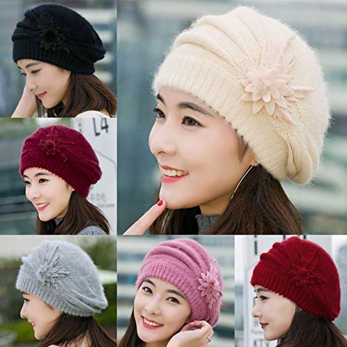 Chapéu feminino de crochê com flores para mulheres fashion chapéu de crochê boina quente de inverno,