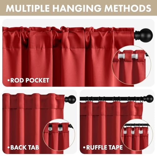 Image of ANRODUO Christmas Red Back Tab Blackout Curtains 90 Inch Long 2 Panels | Rod Pocket,Thermal Insulated Room Darkening Light Blocking Curtains for Living Room Bedroom Privacy,W42xL90