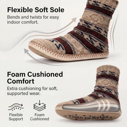 Image of Cozylook Mens Slippers Soft Sole Non Slip Fleece Lined Slipper Socks | High shaft knit upper, warm sherpa interior, cushioned underfoot comfort, grippy bottom for winter home, dorm and travel