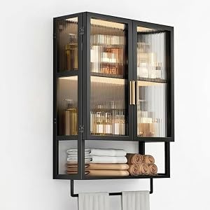 壁掛け式洗面所キャビネット ウォールキャビネット タオルバー付き 北欧風 シンプルおしゃれ設計 大容量収納 化粧品・洗面用品対応 取り付け簡単 バスルーム・キッチン・ランドリールーム適用 ホワイト 50*14.5*70CM (40*1...