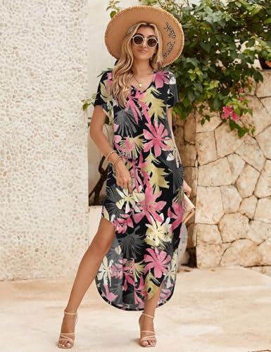 Image of JollieLovin Womens Plus Size Casual Summer Maxi Long Dress Short Sleeve T-Shirt Loose Sun Dress(L-5X)