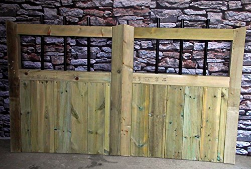 Smileswoodcraft Wooden Metal Through Slats - Driveway Gates (pair) 3ft H (243cm (8ft) W x 90cm H x 5cm D)