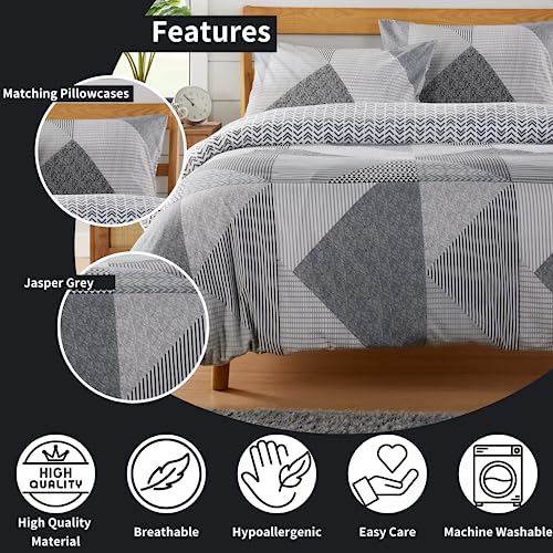 Olivia Rocco Easy Care Printed Duvet Cover Set 100% Polyester Breathable Stylish Comforter Reversible Quilted Bedding Bed Sets With Pillowcases JASPER DUVET SET, GREY DOUBLE - Image 5