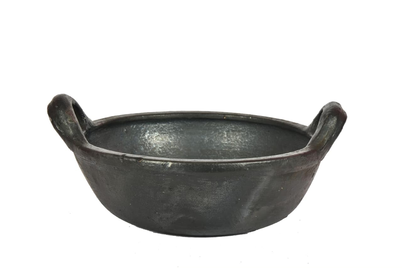 Our Rural Clay Black Unglazed Cooking Kadai/Clay vanal/Cooking Pot -1500 ml