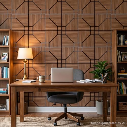 Image of WoveN SounD Acoustic Wall Panels, Teak, 16 Pack, 12x12 in | Self-Adhesive, NRC 0.95, Carved Pattern, Sound Proof, Echo Reduction, Sound Dampening, Home Studio, Office, Gaming Room