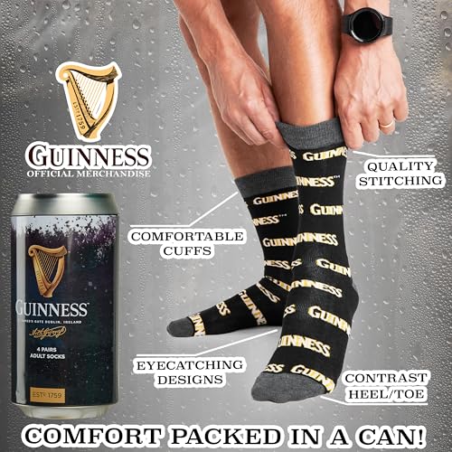 Guinness Men's Crew Socks Pack of 4 Black Soft Rich Cotton Socks Gifts for Men3