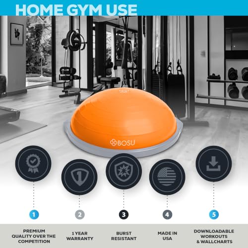 Image of Bosu Balance Ball Exercise Trainer, Home Gym Equipment w /Guided Workouts & Pump, 26 inch Inflatable Fitness Platform for Strength Training, Standing, Balancing, and Core Workout