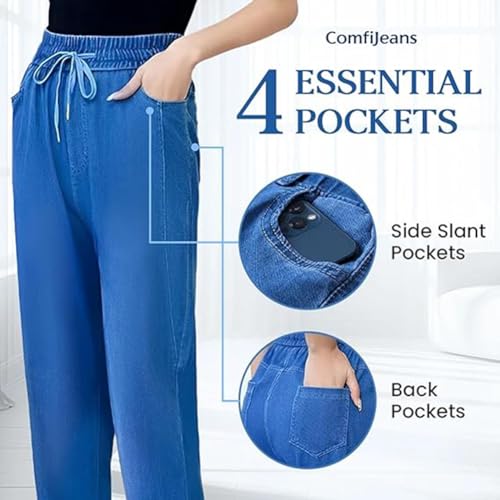 ComfiJeans - High Waist Ultra-Stretch Mom Jeans, Lightweight Stretch Pants, Drawstring Elastic Waist Jeans2