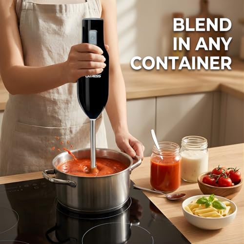 Image of Hand Blender for Kitchen 400W Powerful Electric Immersion Blender Easy to Clean Low Noise Compact Design for Smoothies Purees Milkshakes Baby Food ISI Certified 5 Years Warranty Black