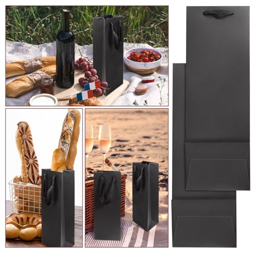 Czwestc 20 Pack Kraft Paper Wine Bags With Handles Black Wine Bottle Bags Bulkwine Gift Bags Shopping Bags Party Bags Retails Bags Whiskey Champagne Bottles Bags-3.5×4.3×13.8 In thumb #4