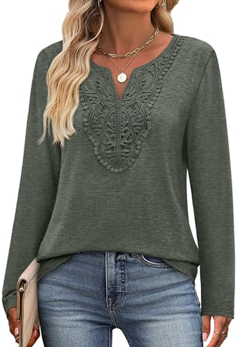 Image of XIEERDUO Boho Tops for Women Blouses Dressy Casual V Neck Long Sleeve Shirts Fall Outfits Trendy Vacation Clothes