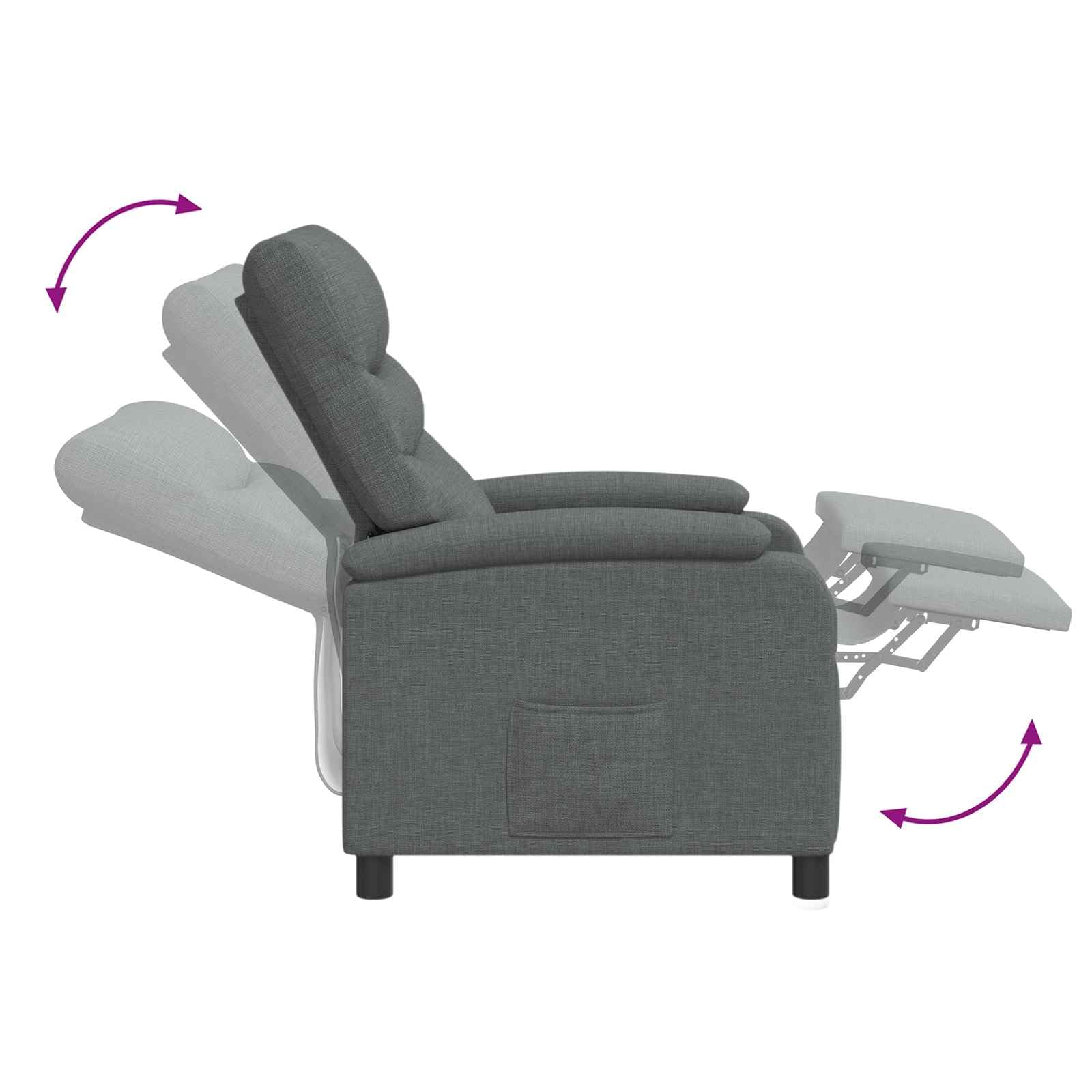 Poltrona relax in tessuto grigio scuro con inclinazione regolabile