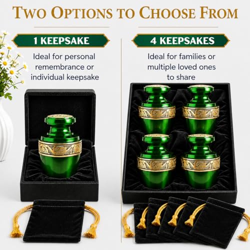 Image of Trupoint Memorials Cremation Urns for Human Ashes, Funeral Memorial Urn for Male and Female, Decorative Burial Grecian Urn Collection for Adult Men & Women - Grecian Green and Gold, 1 Keepsake