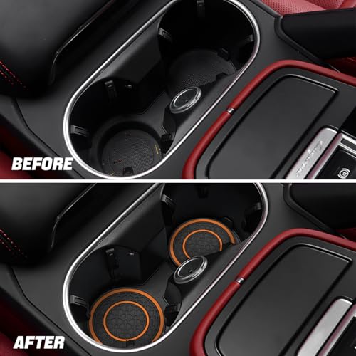 Image of Osilly Car Coasters for Cup Holder, 2.75 Inch No-Slip Anti Dust Insert Coaster, Universal Auto Waterproof Coasters Silicon Insulation Cup Mats for Woman Man, Suit for Vehicle (Black /Orange, 4PCS)