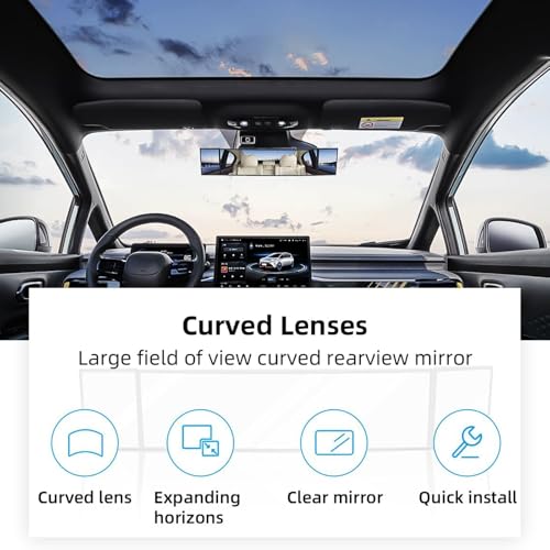 Image of Car Rear View Mirror Interior Mirror Wide Angle Panorama Safety Mirror Interior Mirror Large Vision Mirror 1Pcs (Black-2)
