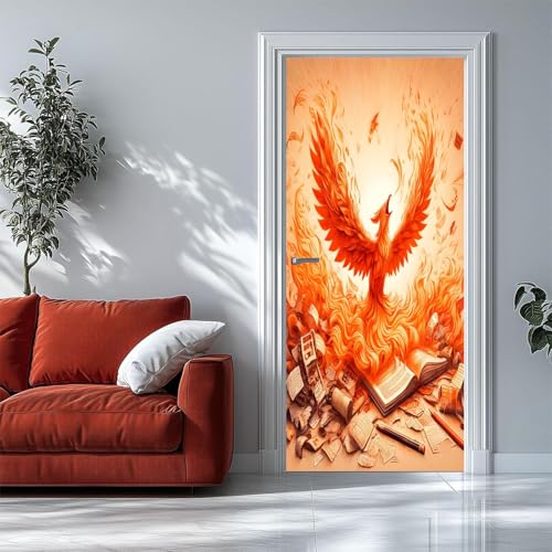 Pegatinas 3D para Puertas de Interior Fénix Creativo Mural de Puerta Autoadhesivo, Extraíble, para Dormitorio, Sala de Estar, decoración del Hogar, 90 X 210 Cm