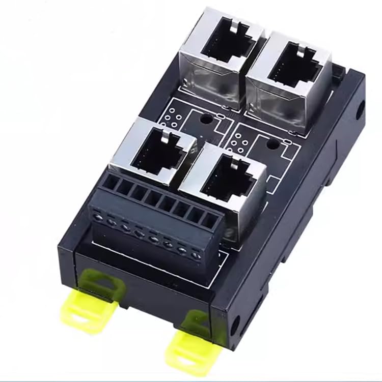 RJ45-8P-4 Port Compatible Industrial Ethernet Hub RJ45 to Network Port 8Pin Wiring Terminal Crystal Head Terminal Block Adapter Board Network Port to Terminal Block