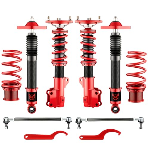 EVIL ENERGY Coilovers Compatible for Hyundai Genesis 2010-2016, Height Adjustable Lowering Kit, Twin-Tube Coilover Suspension Kit for Comfortable Ride, Red