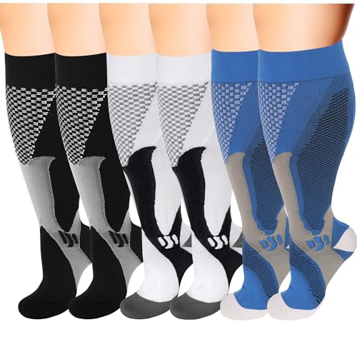 Double Couple 6 Pairs Wide Calf Compression Socks for Men Women Extra Plus Size Knee High Support