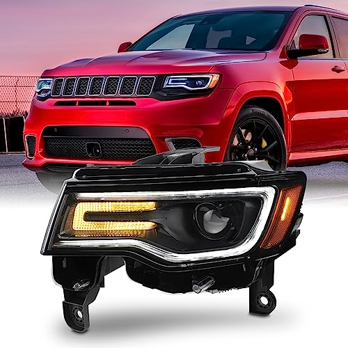 AKKON - Fit 2017-2021 Jeep Grand Cherokee HID/Xenon Type Black Bezel Headlight Driver w/Auto Leveling LED Running Signal