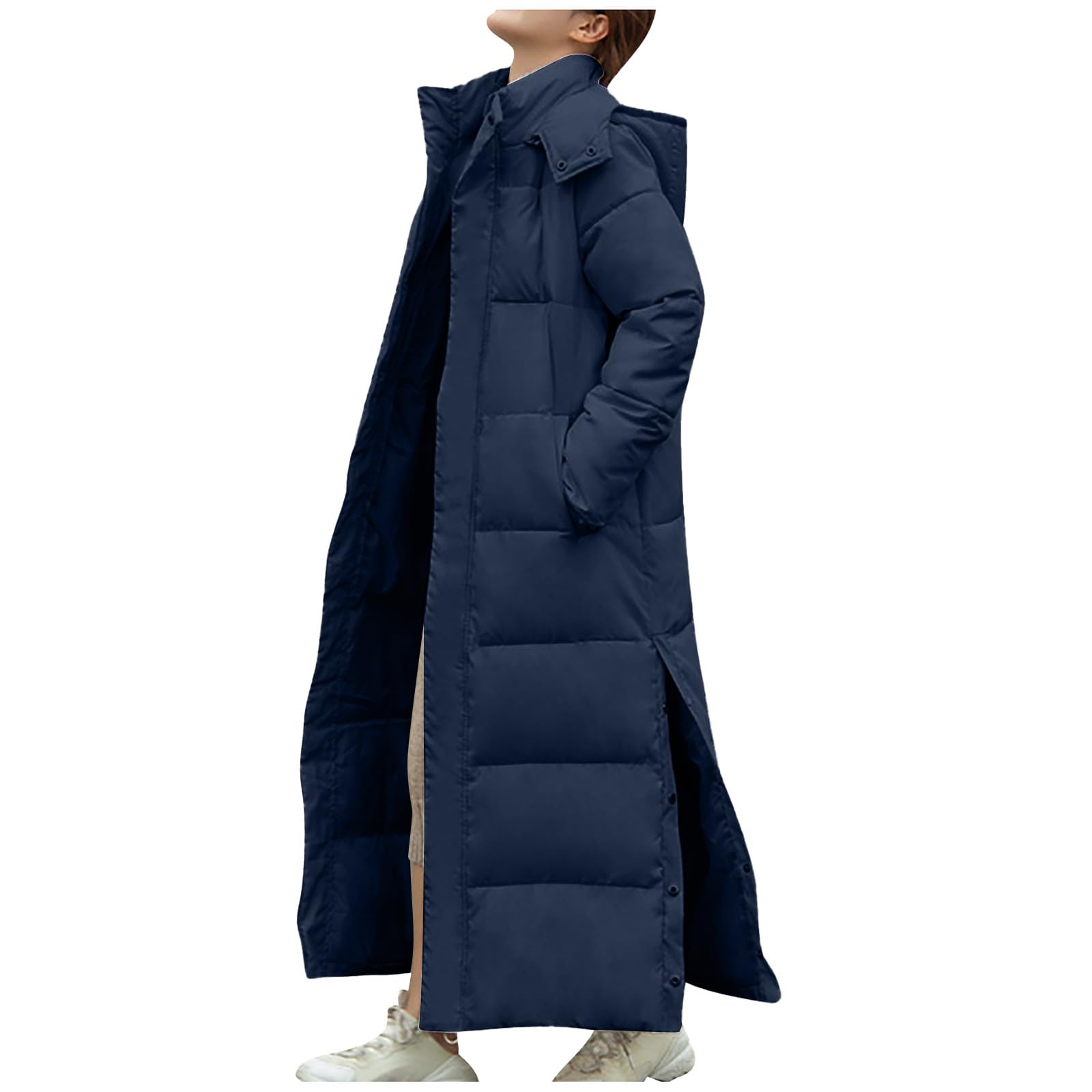 Abrigo Plumas Mujer,Chaqueta Acolchado Invierno de Cremallera con Capucha Parka de Forro Polar Cálido Cazadora de Manga Larga Gabardina Más Gruesa Al Aire Libre Caliente Chaquetas Largo con Bolsillos
