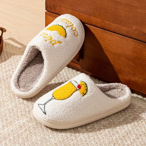 Image of Espresso Martini Slippers for Women Men，Fuzzy Warm Martini Glasses Slippers，Funny Soft Creative Design House Shoes