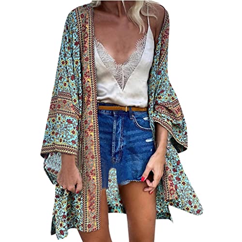 Kimono cardigan de plage fluide séchage rapide haut d'été en mousseline fleurie