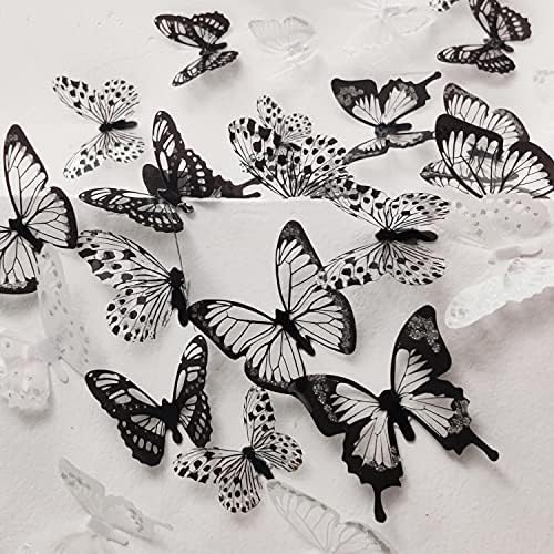 72 Pcs 3D Butterfly Wall Stickers Crystal White Black Butterfly Wall Decor, Removable Paper Butterfly Wall Decals with Sticky Dots for Window Furniture Wedding Baby Kids Bedroom Christmas DIY Decor