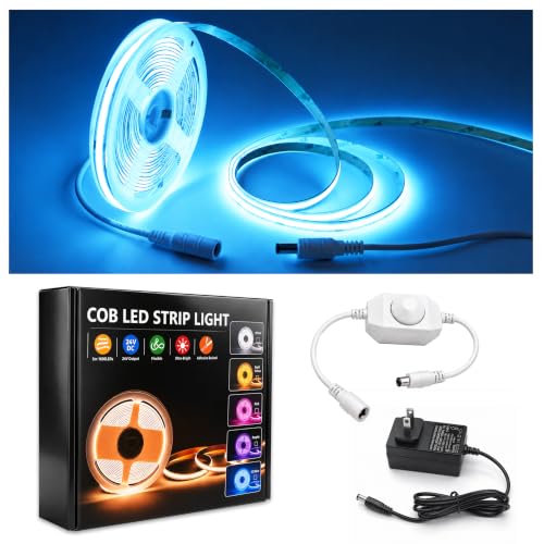 Image of LED Strip Lights 24V COB, ICE Blue, Dimmable led Lighting16.4ft (Kit) | Dotless High Density, 7.2W /m, 8mm Width, Cuttable Flexible for Home DIY Commercial decoration projects