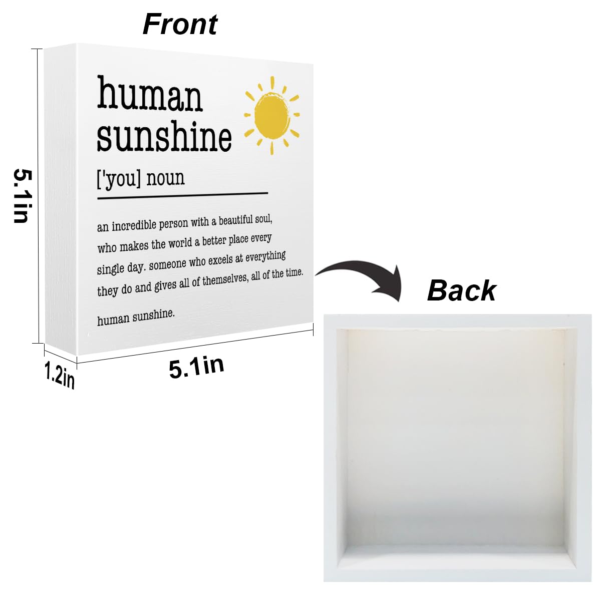 Sunshine Gifts Inspirational Office Supplies Human Sunshine Gift Decor White Wooden Box Sign Motivational Appreciation Gifts for Teacher Coworker Doctor Cubicle Accessories Home Table Decorations