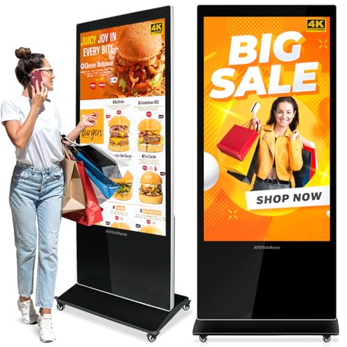Image of 65 inch Digital Signage Displays, 4K LCD Capacitive Touch Screen Floor Standing Digital Signage Player, Indoor Digital Adverstising Kiosks with HDMI Input, Android 11(4+64GB)