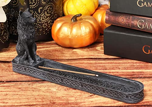Ebros Moonlight Remus Stoic Sitting Alpha Wolf Incense Burner Holder Figurine With Celtic Knotwork Details As Home Fragrance Decor Figurine Accessory Timberwolves Totem Spirit Accent #TOP6