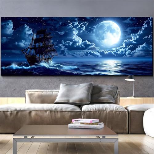 Broderie Diamant Grand Format Lune pour une Décoration Murale de Salon Cosy