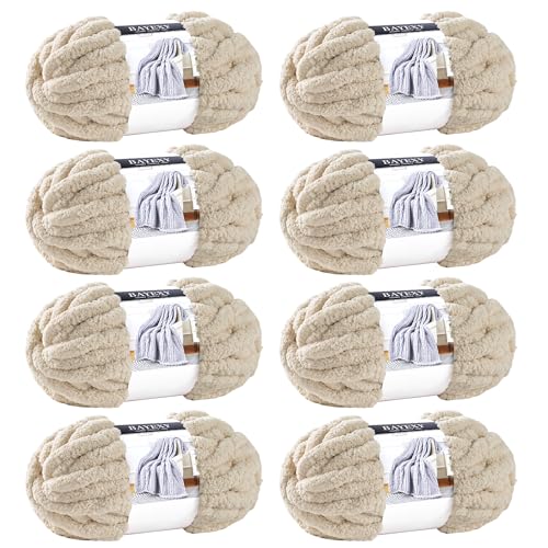 Image of Chunky Chenille Yarn for Hand Knitting 8 Jumbo Pack Jumbo Chunky Yarn for Hand Soft Blanket Knitting, Bulky Thick Fluffy Yarn for Crocheting (Khaki)