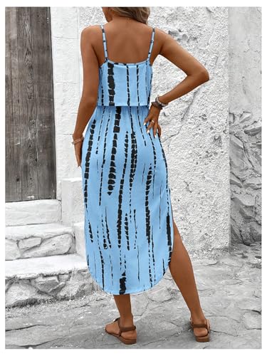 Image of RoseSeek Women's Spaghetti Strap Tie Dye Cami Sun Dress Beach Midi Summer Dresses Resort Wear Vacation Outfits