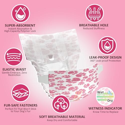 Image of Dono Dog Diapers Female, Disposable Doggie Diapers, Super Absorbent Puppy Diapers with Adjustable Tail Hole, Wetness Indicator for Cats Doggy in Heat Period, X-Small, 24 Count