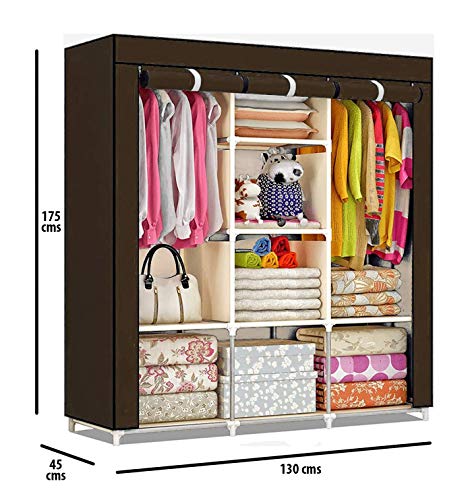 Image of Fancy & Portable Collapsible Clothes Closet - Brown | Durable & Sturdy Multipurpose Wardrobe Organizer for Home & Bedroom | DIY Almirah with Modern Design | Aluminium - 175 x 45 Cm